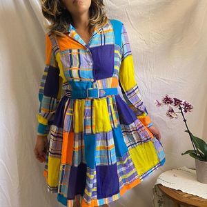 Bright plaid vintage dress 70s